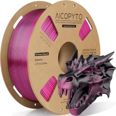 Imagem de AICOPYTO Filamento De Impressora 3D Silk Pla Duas Cores 1,75 Mm, 2 Em 1, Preto E Vermelho, Carretel 1 Kg (2,2 Lbs), Probabilidade Precisão Dimensional +/- 0,02 Compatível Com A Maioria Das Impressor