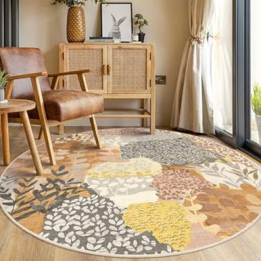Imagem de DEXDE Tapete redondo de 1,5 m lavável tapete circular antiderrapante de pelo baixo boho floral grande tapete circular para quarto, banheiro, entrada, quarto de crianças, escritório, sala de jantar