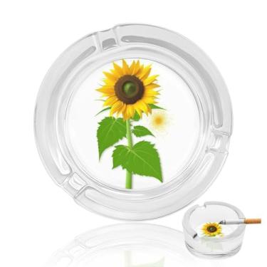 Imagem de Cinzeiro de vidro de cristal de girassol e erva daninha, cinzeiro redondo para fumar de vidro resistente, portátil, decorativo, moderno, para uso em casa, escritório, interior, exterior, pátio