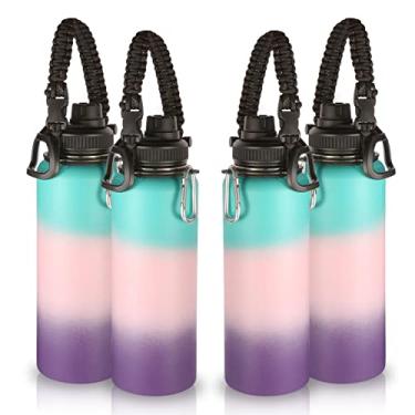 Imagem de Volhoply Garrafas Térmicas De Água A Granel, Pacote Com 4, Garrafa Esportiva Reutilizável Aço Inoxidável 40 Oz Alça Paracord E Tampa Bico, Térmica Viagem Metal Parede Dupla Boca Larga (Cor Gradiente