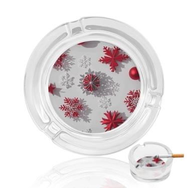 Imagem de Cinzeiro de cristal de flocos de neve vermelhos de Natal, cinzeiro redondo de vidro resistente para fumar cinzeiro portátil decorativo moderno para uso em casa, escritório, interior, exterior, pátio
