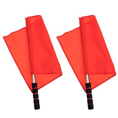 Imagem de TOPPERFUN 2 bandeiras de árbitro de 45 cm com alça de aço inoxidável - bandeira vermelha para vôlei, futebol, campo e pista, equipamento de juiz de linha leve
