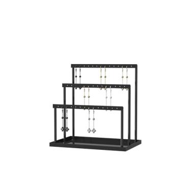 Imagem de Suporte organizador de brincos de 3 camadas, suporte de joias de metal com bandeja para exibição de brincos, rack de torre de armazenamento de brincos de metal com 42 furos para mulheres e meninas