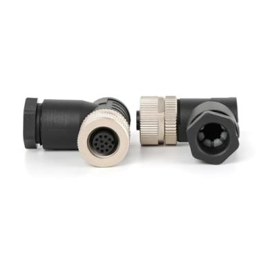 Imagem de HangTon M12 Conector fêmea de ângulo reto de 12 pinos para automação industrial Cognex DJI Livox Hikrobot Sensor de visão de máquina, Power Ethernet I/O, solda, codificado A, potência 30V 1,5A, 2