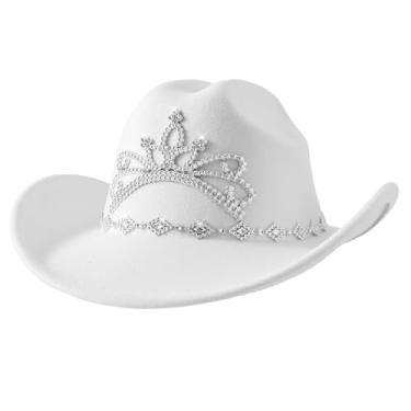 Imagem de Jastore Chapéu de vaqueira ocidental infantil com coroa design de tiara para meninas e meninos chapéu de princesa cowboy fantasia de Halloween, Branco, 5-10 Years
