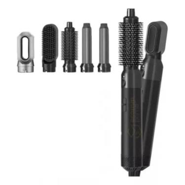 Imagem de Escova Secadora de Cabelo 5 em 1, Multifuncional com 6 Acessórios, Modelador e Secador, Cinza e Rosa, 110V (Preta)
