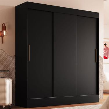 Imagem de Guarda Roupa Casal Londres 3 Portas 2 Gavetas 100% Mdf Preto - Doripel Móveis