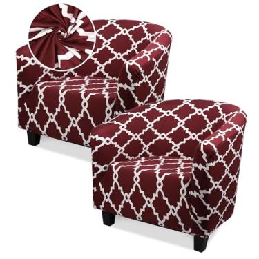 Imagem de Treaful Capa redonda para cadeira, pacote com 2 capas de poltrona grossa, extensível, protetor de móveis para sofá, removível, capas macias para bar, sala de estar, quarto, balcão de hotel