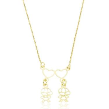 Imagem de Colar Canga Coração Pingente Dois Meninos Banhado a Ouro 18K - Giuli J