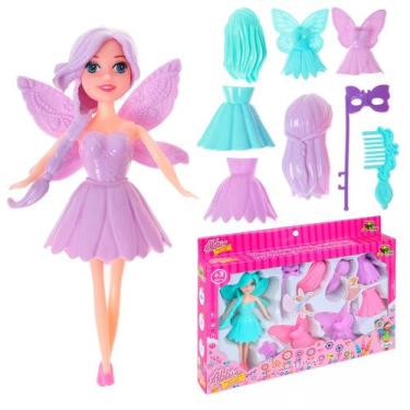 Imagem de Brinquedo Boneca Fada Abbie Troca Roupa Com Vestidos Coloridos Cabelos