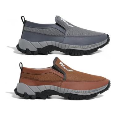 Imagem de Kit 2 Tênis Mocassim Masculino Casual Ortopédico Esportivo Antiderrapante Adventure (Cinza e Marrom, BR, Adulto, Numérico, 41)