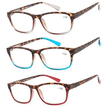 Imagem de Success Eyewear Óculos De Leitura 3 Pares, Ótimo Custo-Benefício, Elegantes, Fashion, Masculino E Feminino, Conjunto Havana Transparente, Vermelho Azul 2,5