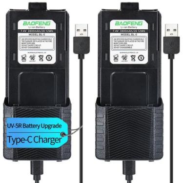 Imagem de Bateria BAOFENG UV-5R 3800mAh, carregamento USB-C, pacote com 2 unidad