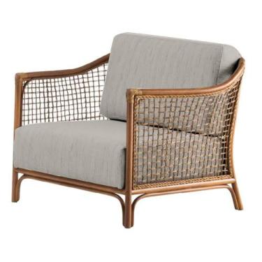 Imagem de Poltrona com braço Oslen Algodão Cinza Madeira Cedro Junco Natural Ter