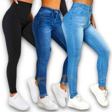 Imagem de Kit c/3 Calças Jeans Skinny Femininas Elastano Slim Estica 448 - Iron,