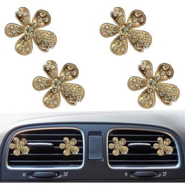 Imagem de 4 peças de clipes de ventilação de margarida brilhante, purificadores de ar fofos margaridas, difusor com pingente de decoração de interiores de strass, acessórios de decoração de diamante para