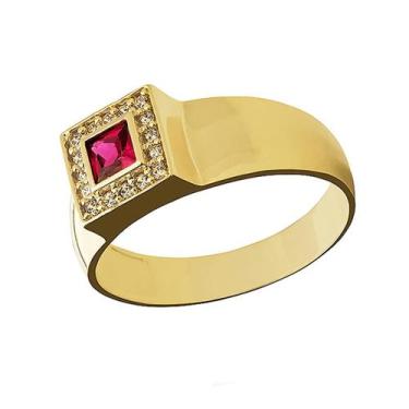 Imagem de Anel de Formatura Classic em Ouro 18k Pedra Central Rubi - JoiaUnica