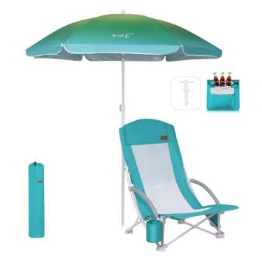 Imagem de Cadeira de praia Nice C Highback com guarda-chuva e refrigerador azul