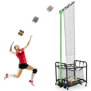 Imagem de Soulchen Equipamento de treinamento de vôlei Rede para treino de vôlei com carrinho portátil com rodas 2 argolas, tamanho 5, ângulo e altura ajustável, bolsa de coleta de bolas para ambientes internos