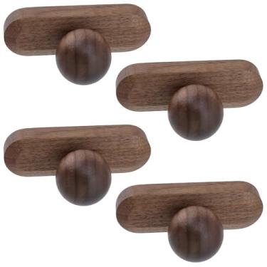 Imagem de HEVSTIL Puxadores de gaveta retrô de madeira natural, pacote com 2 - Parafuso M4 incluído - Puxadores decorativos em forma de bola para cozinha, banheiro e móveis (acabamento marrom rústico)