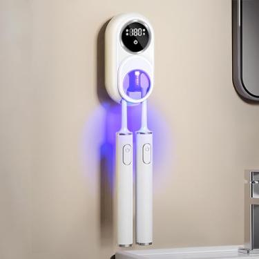 Imagem de Suporte de escova de dentes montado na parede, capas de escova de dentes com 2 compartimentos para escova de dentes, caixa de limpeza portátil para escovas de dentes elétricas e manuais, estojo de