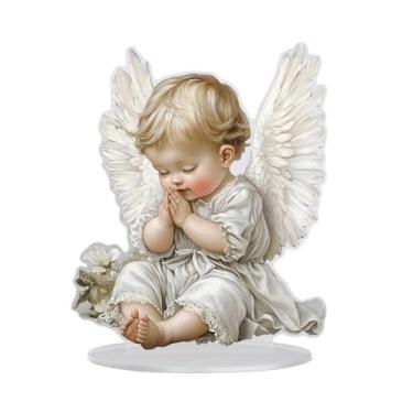 Imagem de rockible Placa decorativa de acrílico com ornamento de anjo para sala de estar, chá de bebê, ambiente interno e externo