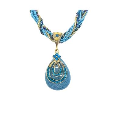 Imagem de Zurlcdye Colar Boho para mulheres, colar grande com pingente de lágrima, joia de pedra da lua, verão, feriado, baile, festival, roupas, acessórios, presentes de festa de aniversário, Zinco, Sem Pedra