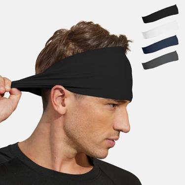 Imagem de VIMPEP Bandanas esportivas para mulheres e homens, sensação suave, faixa de suor para corrida, basquete, tênis, ioga, fitness, elástico de secagem rápida para mulheres, preto, branco, azul escuro