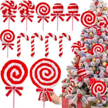 Imagem de Vercraft 12 peças de enfeites grandes de bengala de pirulito de Natal para decoração de árvore de Natal, vermelho e branco, palitos e sprays para pendurar doces, artesanato para casa, Natal, Ano Novo