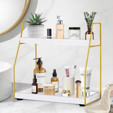 Imagem de Organizador de balcão de banheiro DWTS 2 camadas branco/dourado