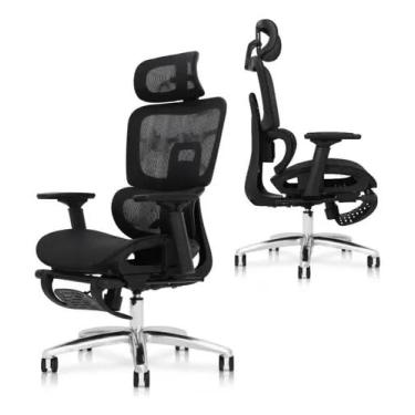 Imagem de Cadeira de Escritório Ergonômica com Estofado de Mesh, Regulagem de Altura, Apoio Lombar Ajustável, Base Giratória em Aço Cromado, Braços Acolchoados, Rodízios Silenciosos - Posture Office (Preto)