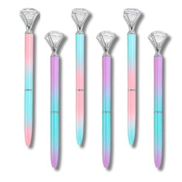 Imagem de Conjunto com 6 Canetas Esferográficas Luxo | Design com Pedra Decorativa em Formato diamante, cores Pastel Brilhante, Tinta Preta, Ideal para Presentes, Escritório, Escola, Scrapbook e Bullet Journal