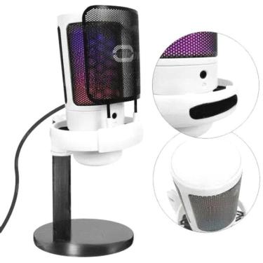 Imagem de Microfone Gamer Branco Com Suporte Rgb Led 07 Cores Usb Pc