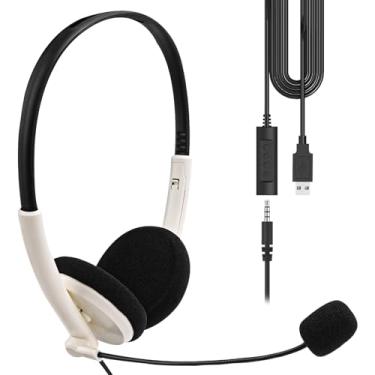 Imagem de GEEKRIA Fone de ouvido USB com microfone, controle de volume do botão mudo, fones de ouvido intra-auriculares leves com fio para computador com microfone boom e plugue removível de 3,5 mm para call