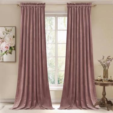Imagem de StangH Cortinas rosa selvagem 274 cm para sala de estar, cortinas elegantes de veludo macio para escurecimento da janela, bolso para haste, painéis de porta deslizantes com isolamento térmico, L122 x