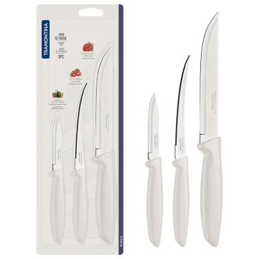 Imagem de Conjunto de Facas Tramontina Plenus em Aço Inox - Off-White - 3 Peças