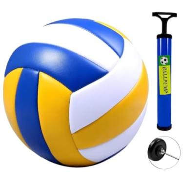 Imagem de kit Bola de Vôlei Profissional com Bomba de Ar, Tricolor Azul, Branco e Amarelo