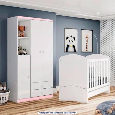 Imagem de Guarda-Roupa Infantil 3 Portas Bater 2 Gavetas Bala de Menta Henn Roupeiro