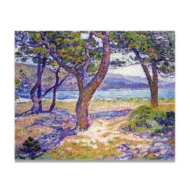 Imagem de LKXGRRSFG The Mediterranean Sea Near Le LavandouThéo van Rysselberghe: Impressão em tela neoimpressionista belga chave 31,5 x 96 cm sem moldura
