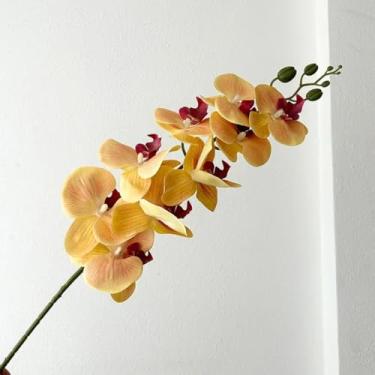 Imagem de flores artificiais de 9 cabeças, filme de látex, phalaenopsis, decoração luxuosa para casa, orquídeas falsas, arranjo de flores para festa de casamento (amarelo)