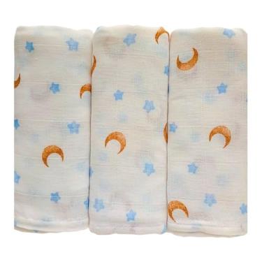 Imagem de Fralda Pano de Ombro Bebe Com Bainha 100% algodão Enxoval Maternidade (Estrela Azul)