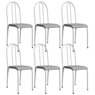 Imagem de Kit 6 Cadeiras 544 Sala Jantar Cozinha Pés Aço Tubular Cinza Branco