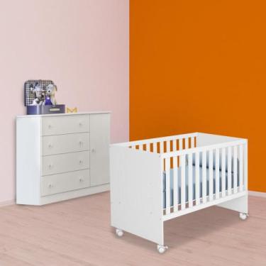 Imagem de Quarto Infantil Berço Retro e Cômoda Sapateira 1P 4G Branco - Qmovi