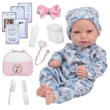 Imagem de Boneca Reborn Corpo De Silicone Menina Com Bolsa Kit Itens - Cegonha R