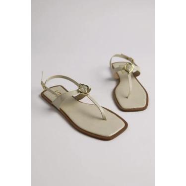 Imagem de Sandalia Rasteira Feminino Littz Com Fivela E Pedraria Off White/Off W