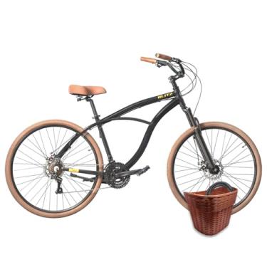 Imagem de Bicicleta BLITZ Aro 29 Terral Beach Cruiser Alumínio SH 21v Freio á Disco + Cestinha e cadeado (Preto Brilho, 18)