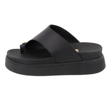 Imagem de Sandalia Flatform Papete Tamanco Feminino Detalhe Dedo Peça Organica Dourada Anatomica Macia