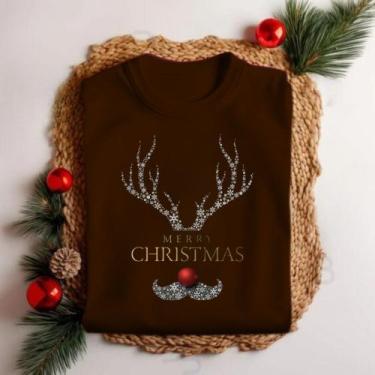 Imagem de Camiseta Unissex Natal Rena Brilhante Hena Festa Personalizada Estamp 