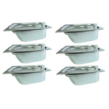 Imagem de 6 Cuba Gastronomica Inox Com Tampa 1/6x65 Gn Buffet Cozinha - JMA Inox