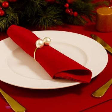 Imagem de Kit 6 Guardanapo de Tecido Mesa Posta Natal - Guardanapo de Boca em Oxford 40x40, Kit 6Lugares Decoração Natalina, Mesa de Jantar, Casamento, Café da Manhã, Festa, Ceia, Ano Novo (Vermelho)